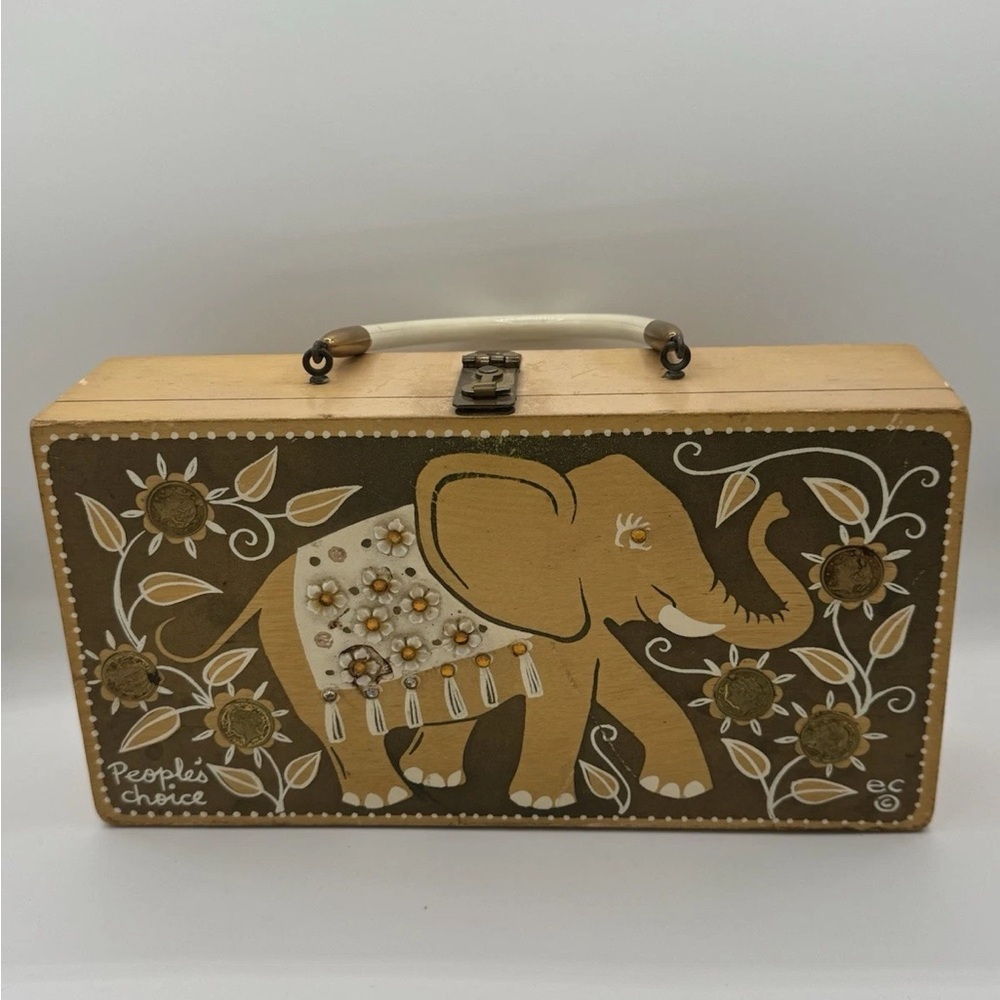 Elephant Design Wooden Handbag